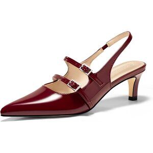 Women's Slingbak Ktiten Pumpe Closed  Pointed Toe Heels Wedding Dress Shoe Red